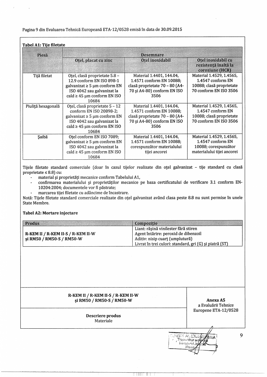 Pagina 9-Agrement - ETA 12-0528 pentru ancora chimica R-KEM II pentru ancorare in zidarie RAWLPLUG...
