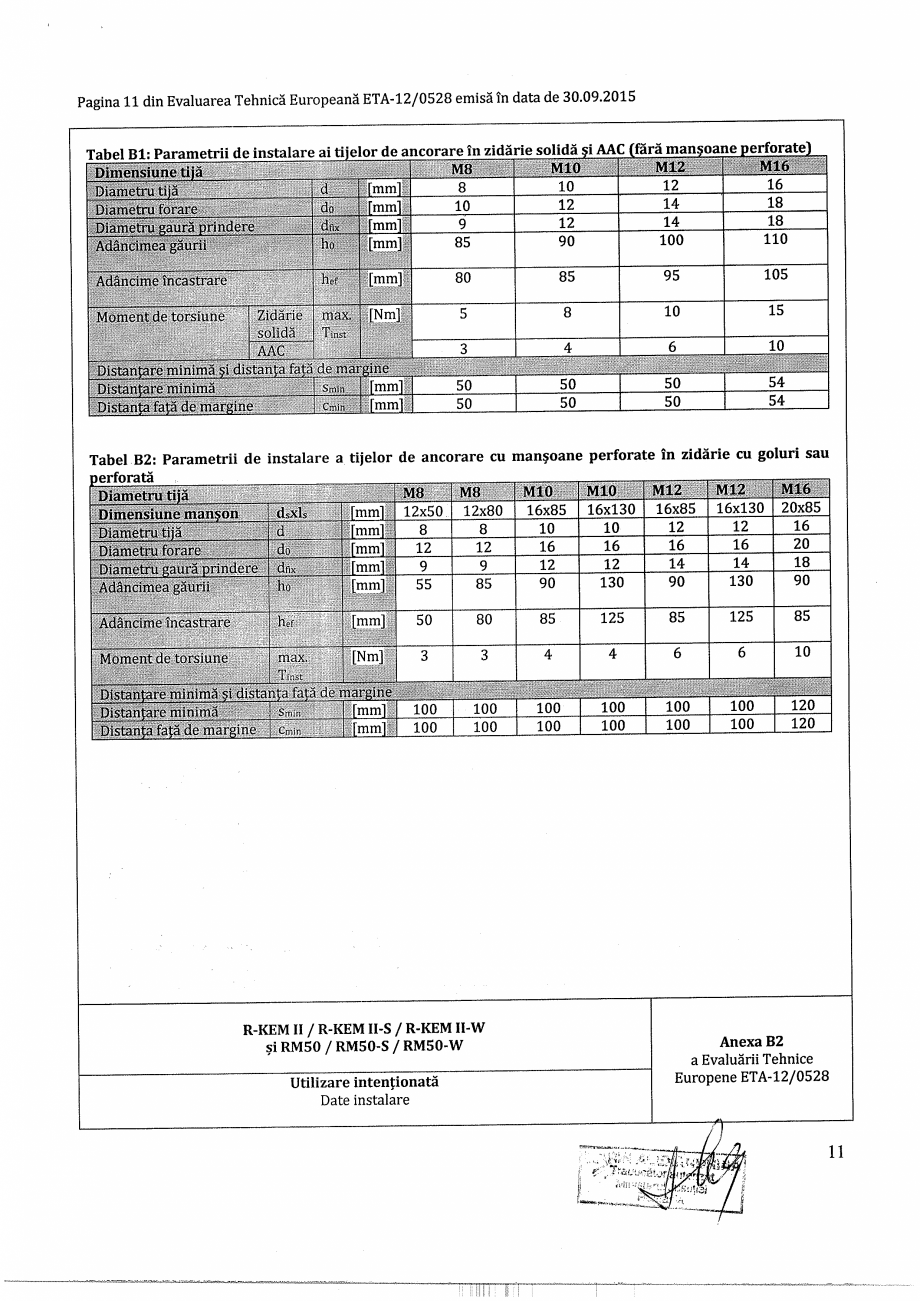 Pagina 11-Agrement - ETA 12-0528 pentru ancora chimica R-KEM II pentru ancorare in zidarie RAWLPLUG...