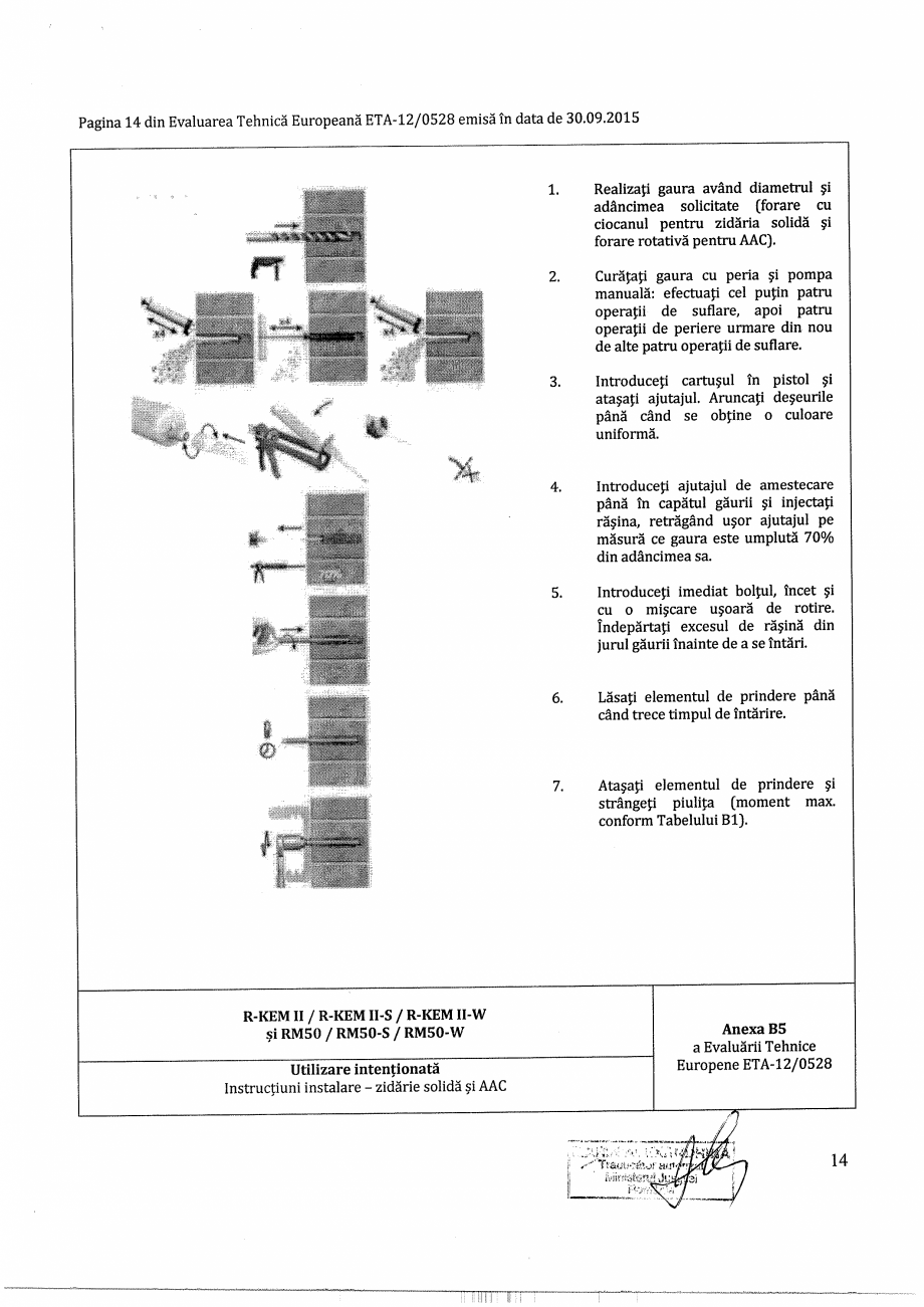 Pagina 14-Agrement - ETA 12-0528 pentru ancora chimica R-KEM II pentru ancorare in zidarie RAWLPLUG...