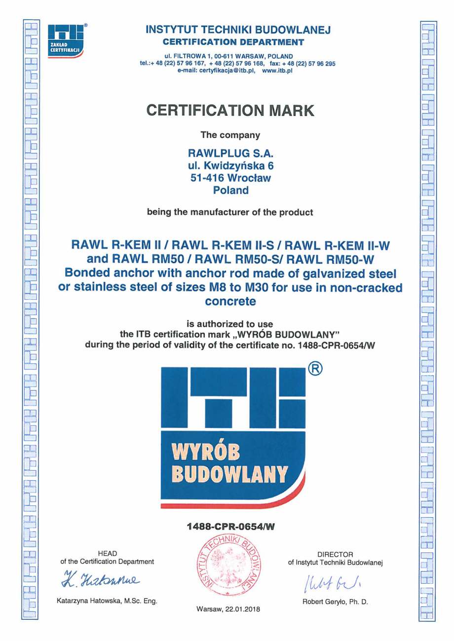 Pagina 2-Certificat de constanta a performantei pentru ancora chimica RAWLPLUG R-KEM II Certificare produs...