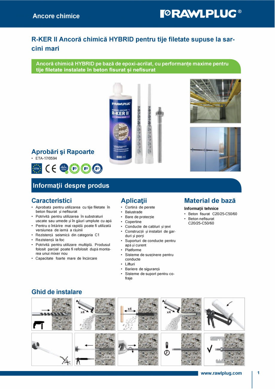 Pagina 1-Ancora chimica HYBRID R-KER-II cu tije filetate RAWLPLUG R-KER II  HYBRID Specificații tehnice...