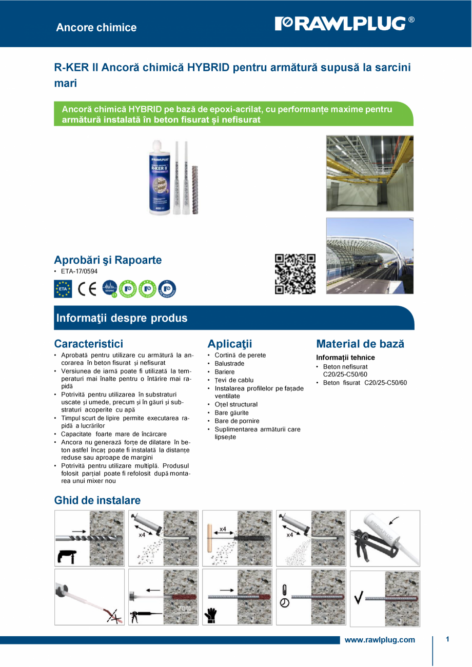 Pagina 1-Ancora chimica HYBRID R-KER-II cu imbinare cu armatura RAWLPLUG R-KER II  HYBRID Specificații...