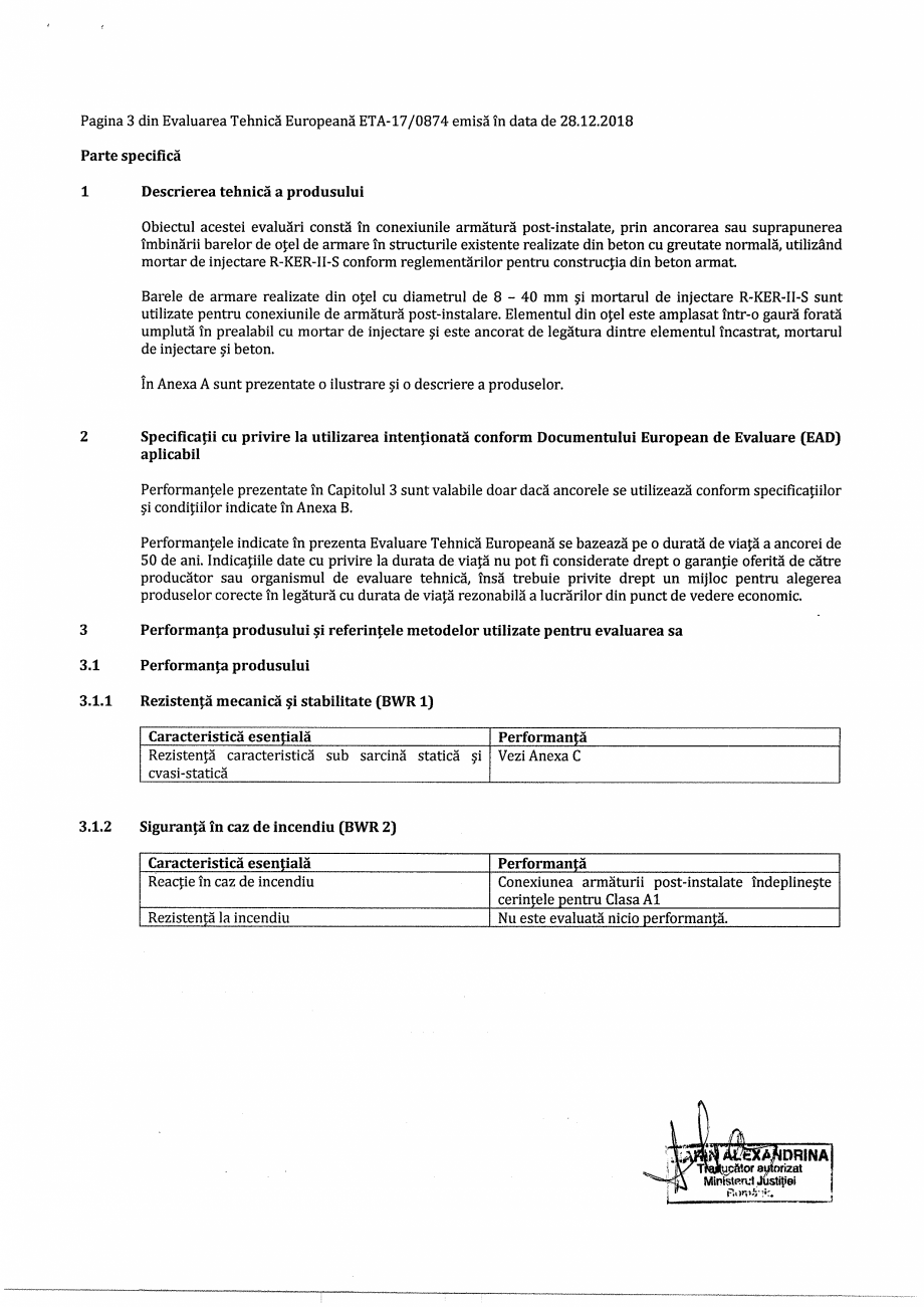 Pagina 3 - Agrement ETA 17-0874 pentru ancora chimică R-KER-II cu imbinare cu armatura...