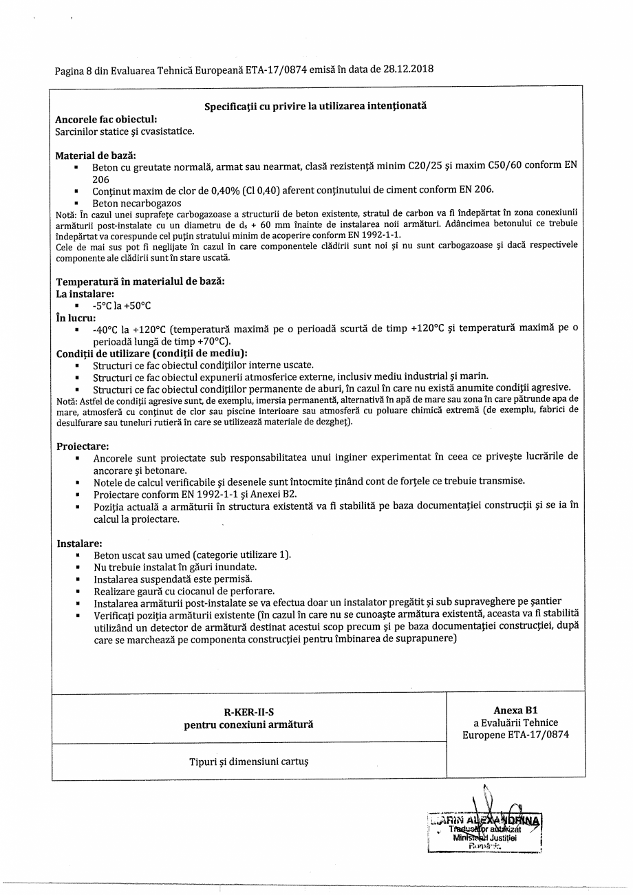 Pagina 8-Agrement ETA 17-0874 pentru ancora chimică R-KER-II cu imbinare cu armatura post-instalata RAWLPLUG...