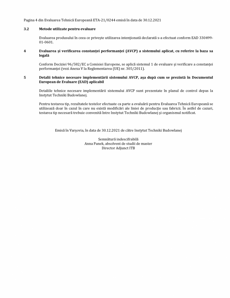 Pagina 4-Agrement ETA 13-0244 pentru ancora chimică R-KEX II RAWLPLUG Certificare produs Romana ) cu
mortar ...