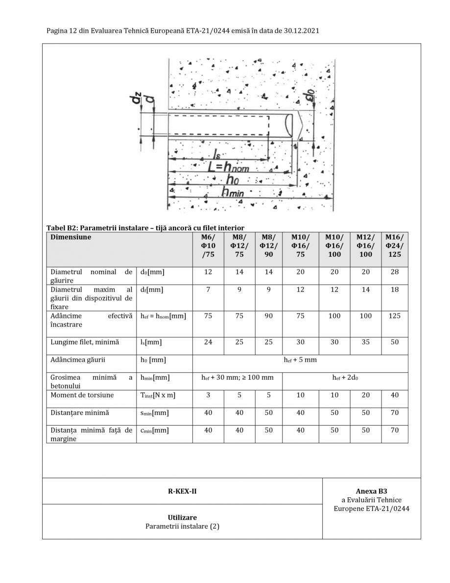 Pagina 12-Agrement ETA 13-0244 pentru ancora chimică R-KEX II RAWLPLUG Certificare produs Romana iv de...