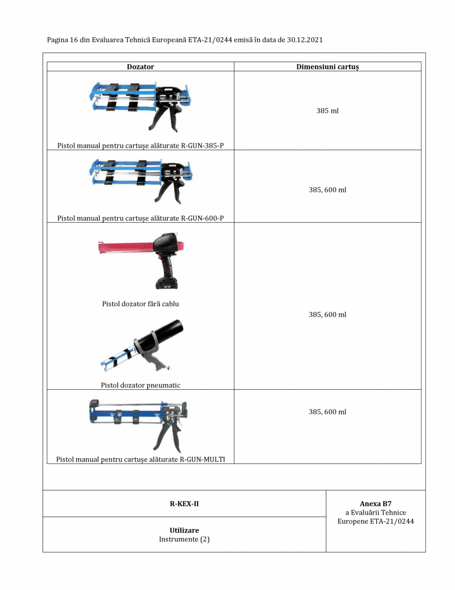 Pagina 16-Agrement ETA 13-0244 pentru ancora chimică R-KEX II RAWLPLUG Certificare produs Romana e
Diametrul
...