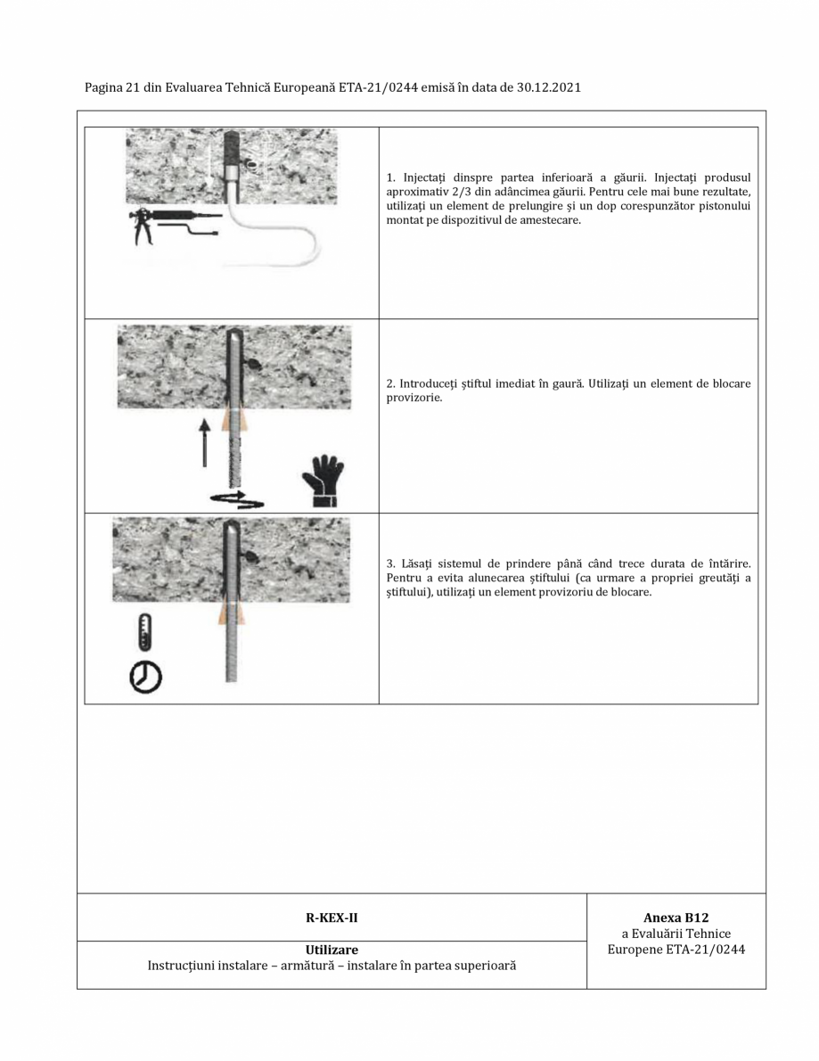 Pagina 21-Agrement ETA 13-0244 pentru ancora chimică R-KEX II RAWLPLUG Certificare produs Romana  cel puțin ...