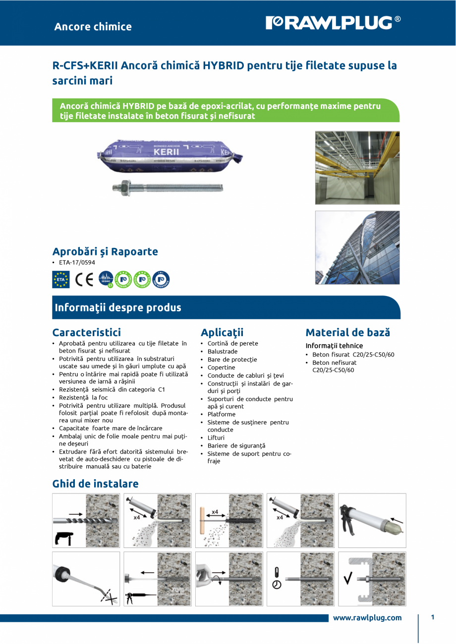 Pagina 1-Ancora chimica HYBRID pe baza de epoxi-acrilat RAWLPLUG R-CFS+KERII Fisa tehnica Romana Ancore...