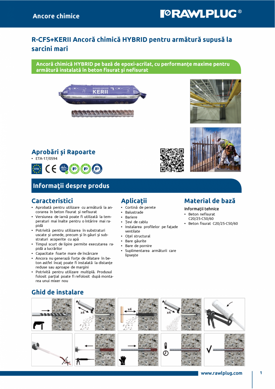 Pagina 1-Ancora chimica HYBRID cu imbinare cu armatura RAWLPLUG R-CFS+KERII Specificații tehnice Romana...