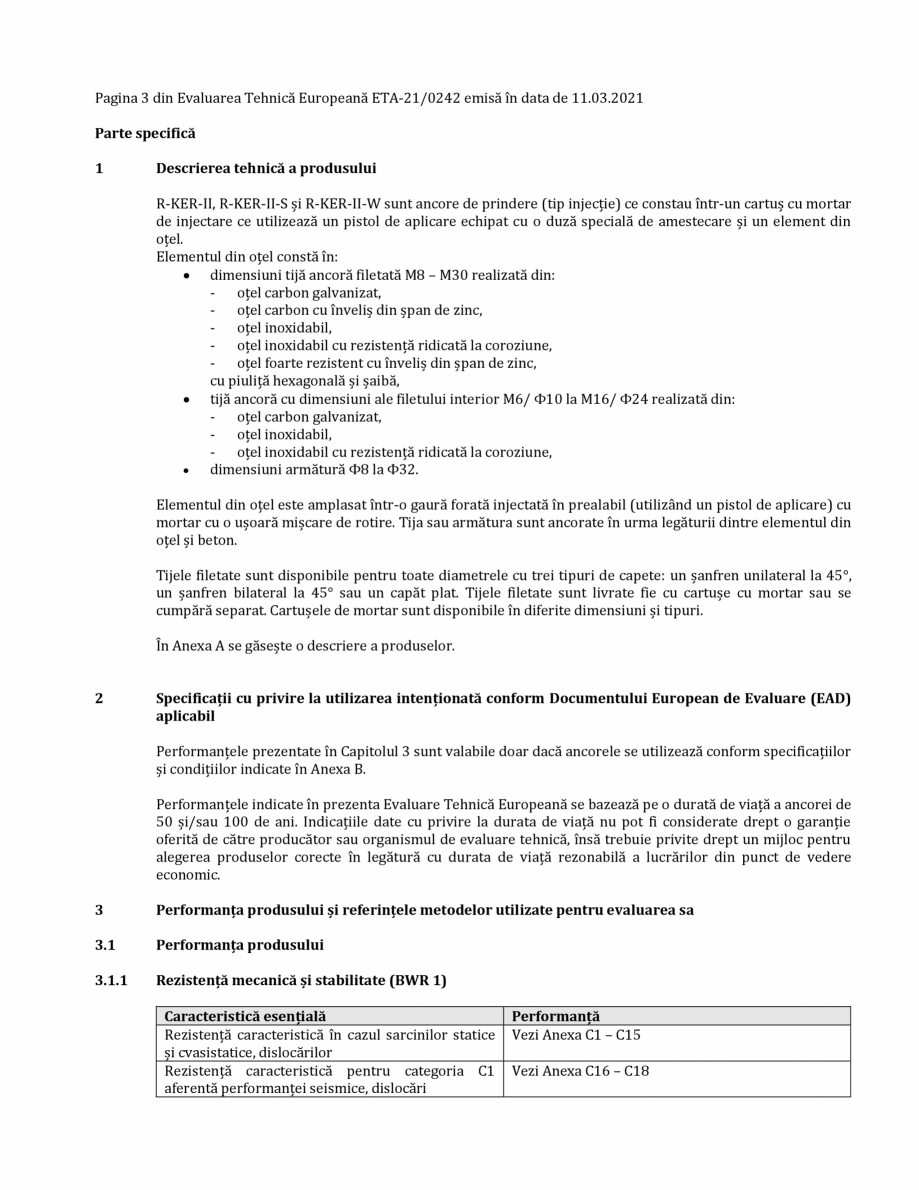 Pagina 3-Agrement ETA 21-0242 pentru ancora chimica RAWLPLUG R-CFS+KERII Certificare produs Romana fică
1
...