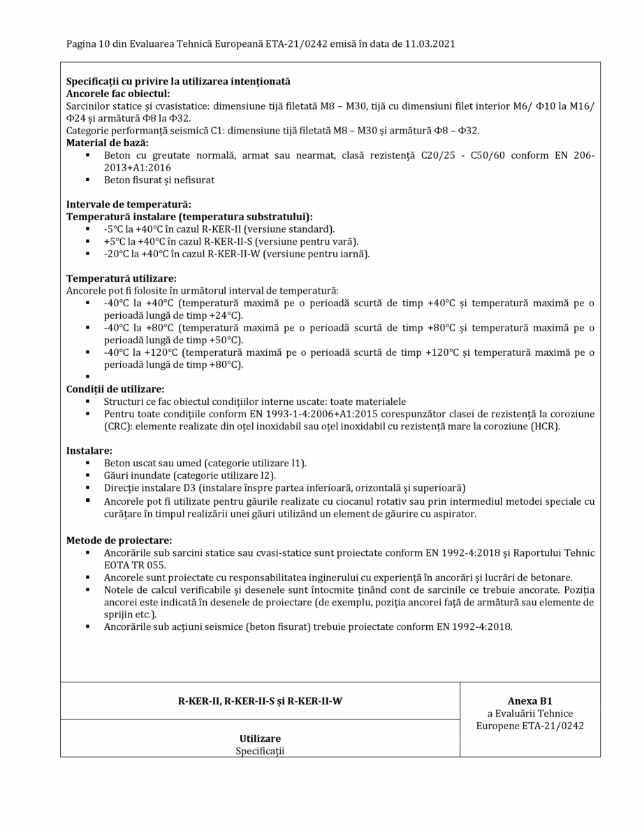Pagina 10-Agrement ETA 21-0242 pentru ancora chimica RAWLPLUG R-CFS+KERII Certificare produs Romana U conform
...