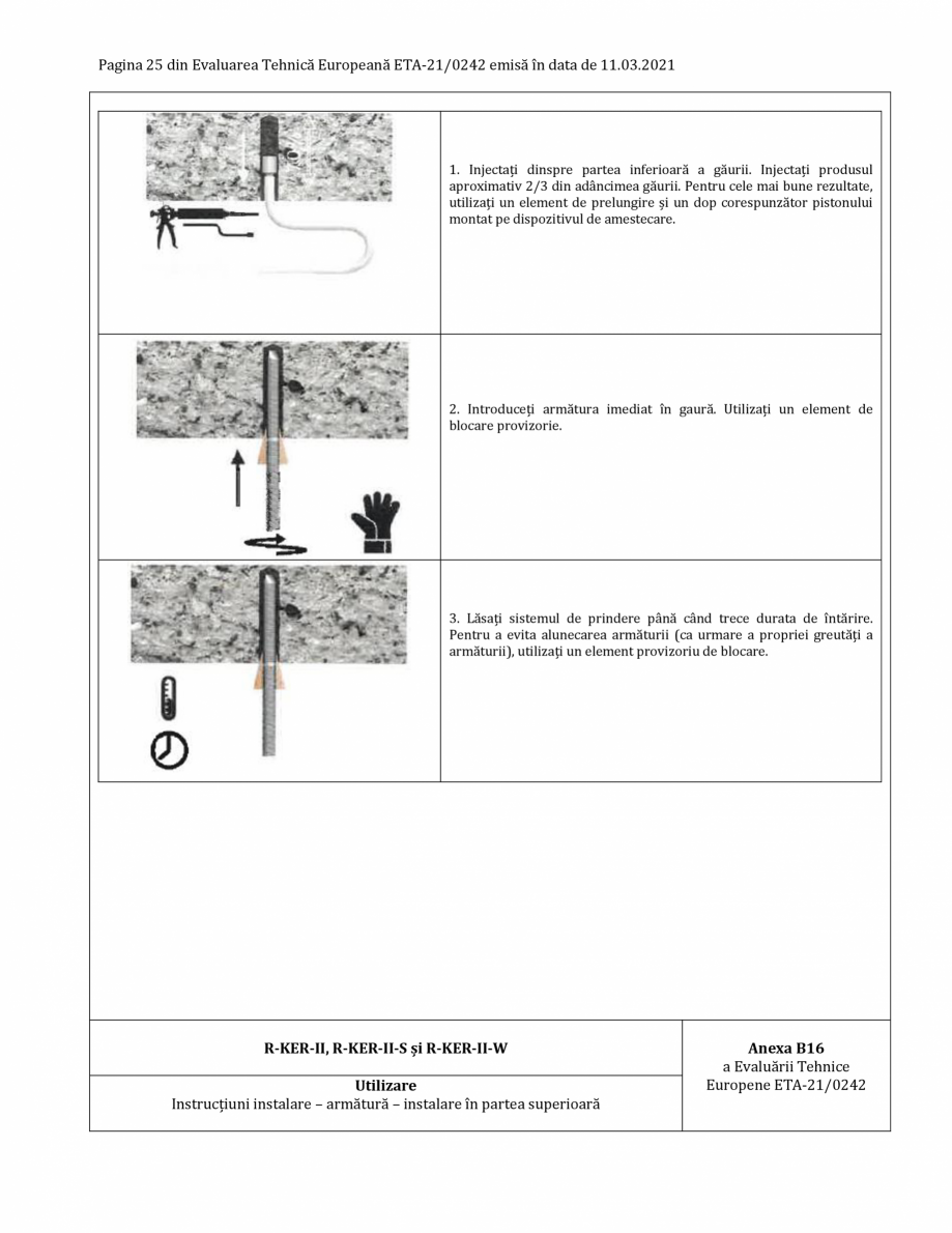 Pagina 25-Agrement ETA 21-0242 pentru ancora chimica RAWLPLUG R-CFS+KERII Certificare produs Romana se
umple...