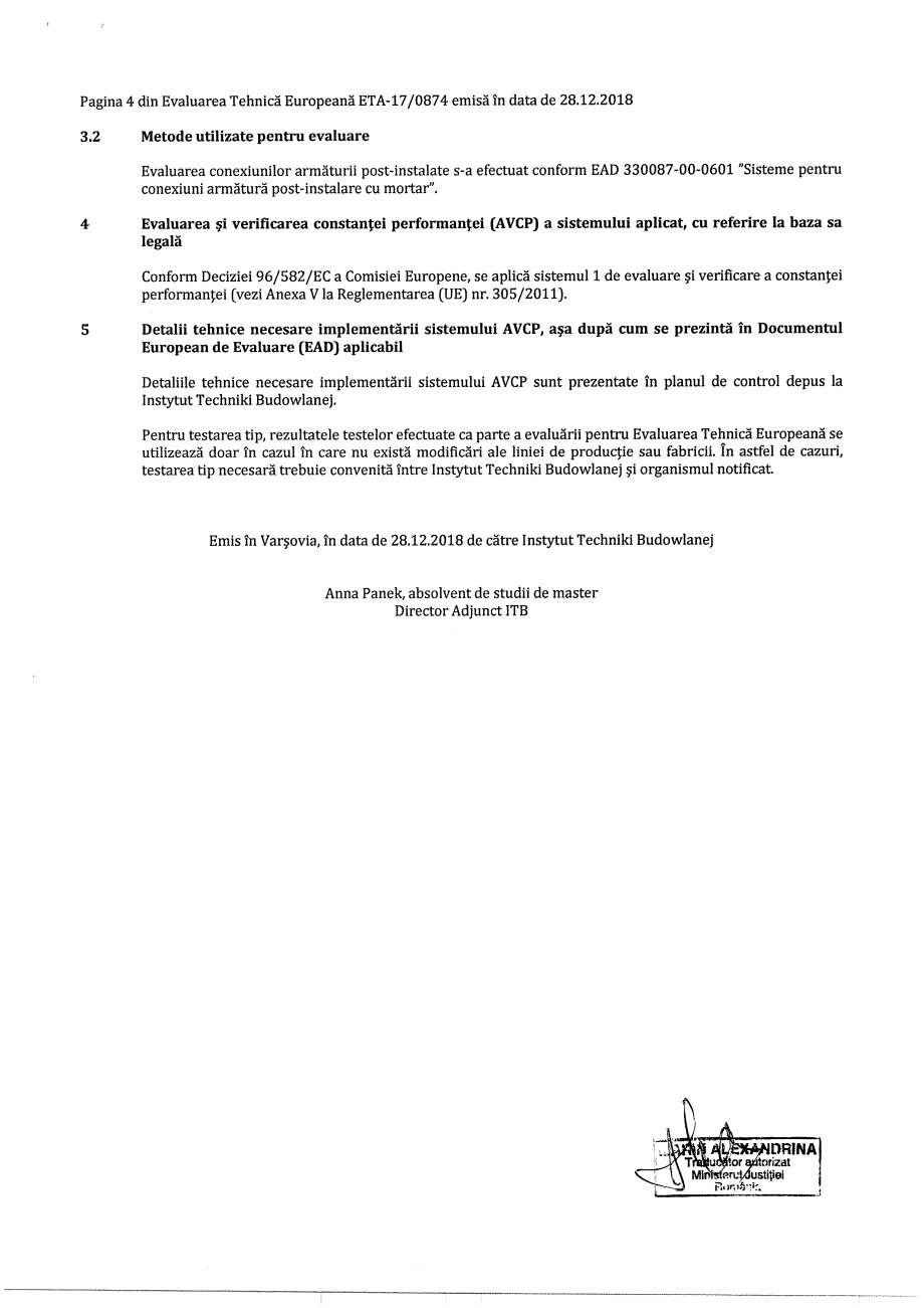 Pagina 4-Agrement ETA 17-0874 pentru ancora chimica R-KER-II cu imbinare cu armatura post-instalata RAWLPLUG ...