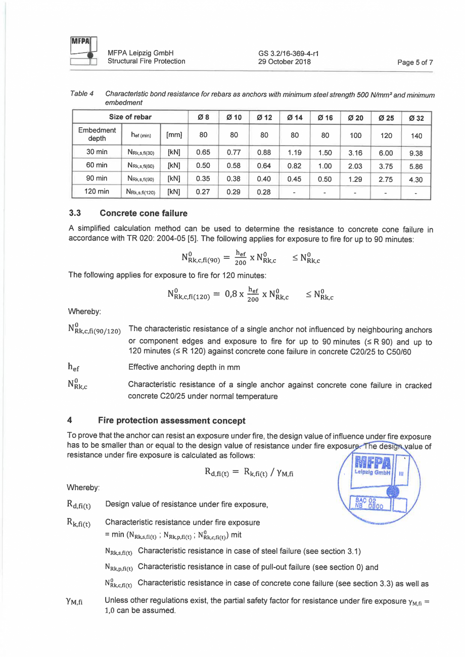 Pagina 5-Raport de evaluare a rezistenței la foc MFPA GS 3.2 16-369-4-r1, Engleză RAWLPLUG R-CFS+KERII...