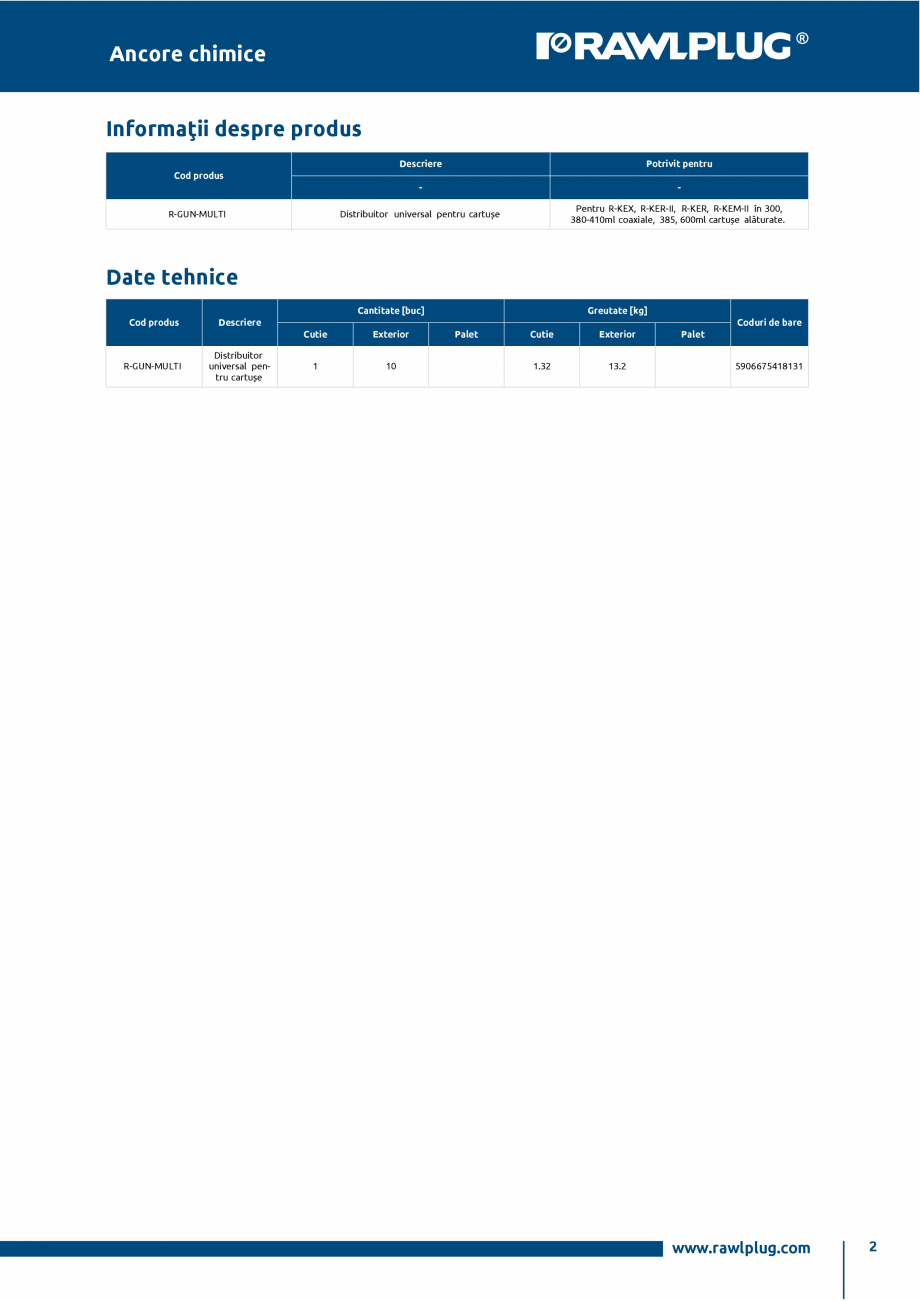 Pagina 2-Pistol profesional pentru cartuse de ancore chimice R-KEM II, R-KER, R-KER II, R-KEX II RAWLPLUG...