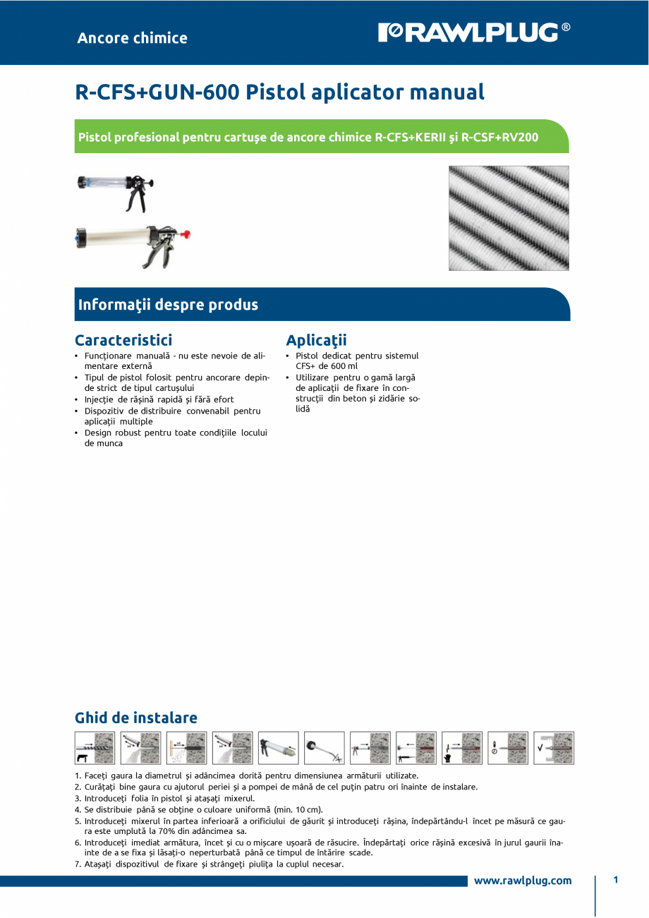 Pagina 1-Pistol profesional pentru cartuse de ancore chimice R-CFS+KERII si R-CSF+RV200 RAWLPLUG...