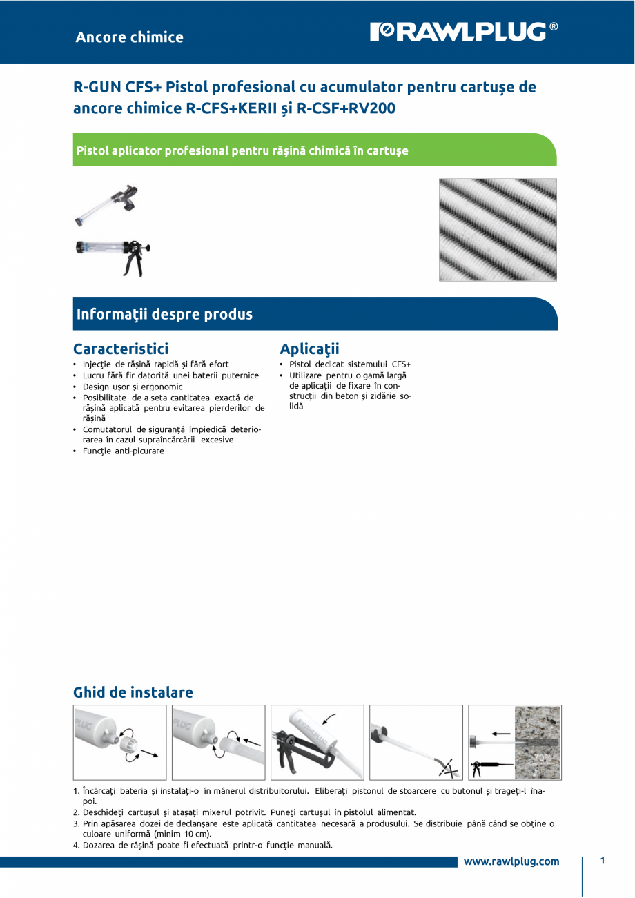 Pagina 1-Pistol profesional cu acumulator pentru cartuse de ancore chimice R-CFS+KERII si R-CSF+RV200...