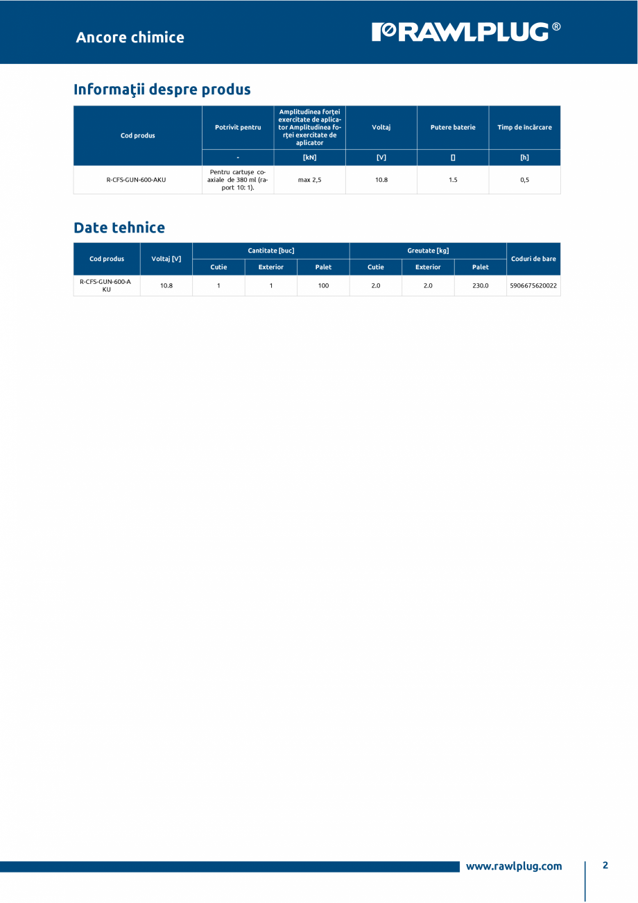 Pagina 2-Pistol profesional cu acumulator pentru cartuse de ancore chimice R-CFS+KERII si R-CSF+RV200...
