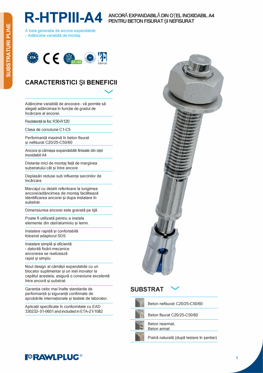 Pagina 1-Ancora expandabila din otel inoxidabil A4 pentru beton fisurat si nefisurat RAWLPLUG R-HPTIII-A4...