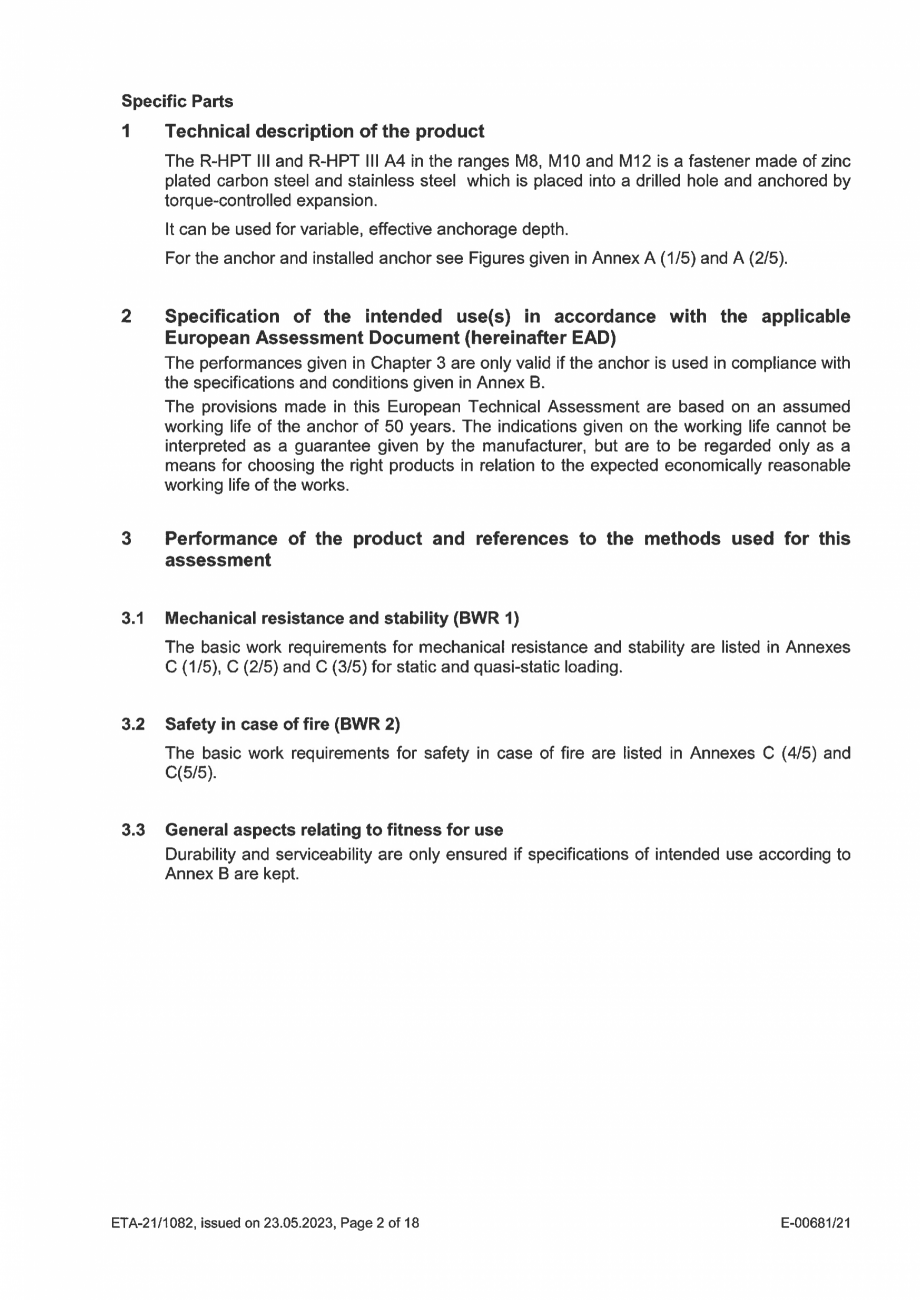 Pagina 2-Certificat ETA 21-1082 pentru ancora expandabila RAWLPLUG R-HPTIII-A4 Certificare produs Engleza 