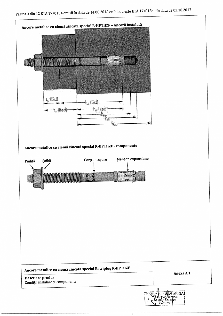 Pagina 3-Certificat ETA 17-0184 pentru ancora expandabila RAWLPLUG R-HPTII-ZF Certificare produs Romana 