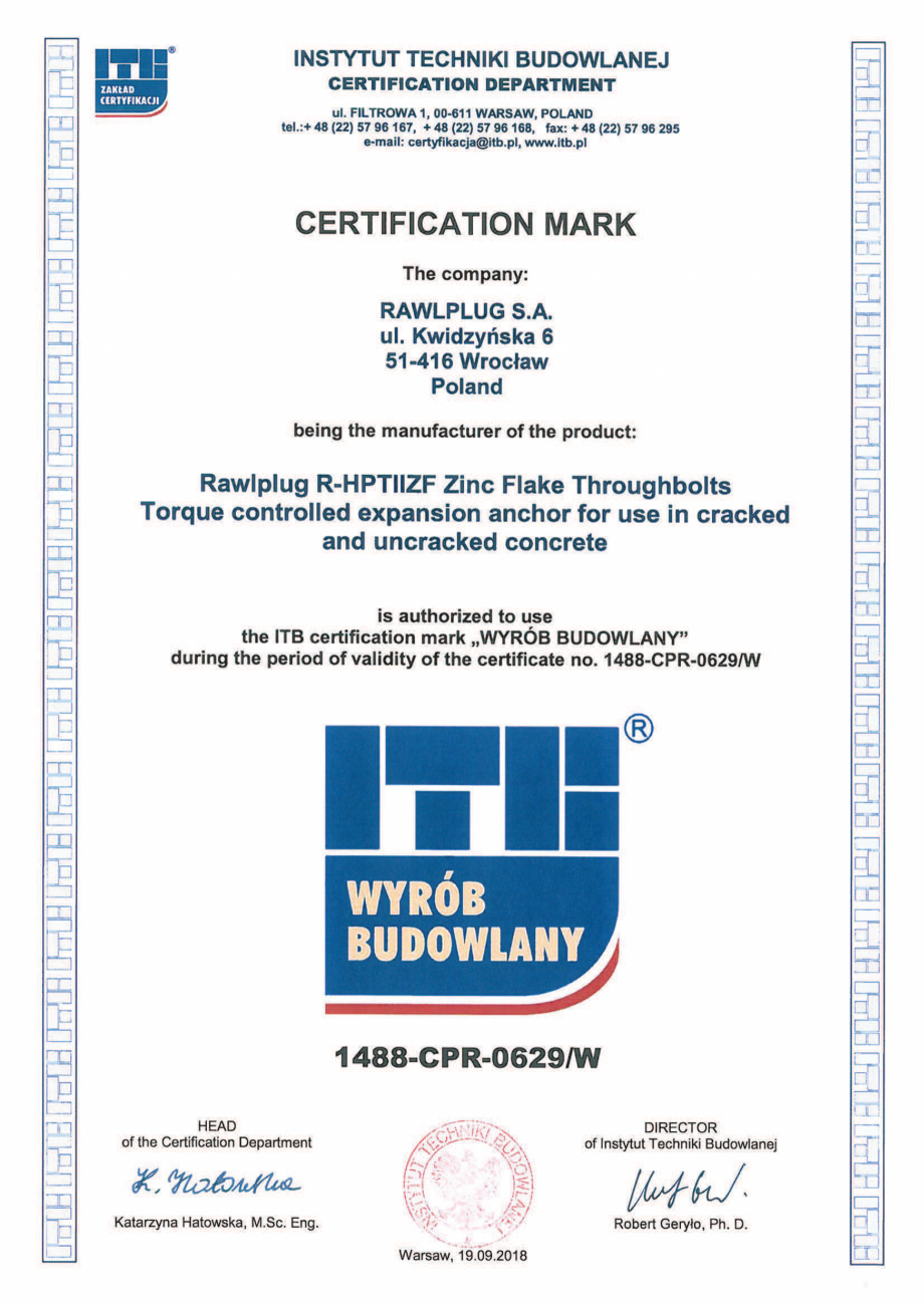 Pagina 2-Certificat de constanta a performantei pentru ancora expandabila RAWLPLUG R-HPTII-ZF Certificare...