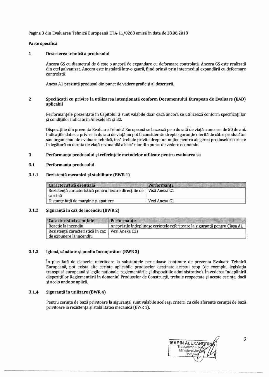 Pagina 3-Agrement ETA 11-0268 pentru ancora expandabila premium RAWLPLUG R-GS Certificare produs Romana 0268 ...