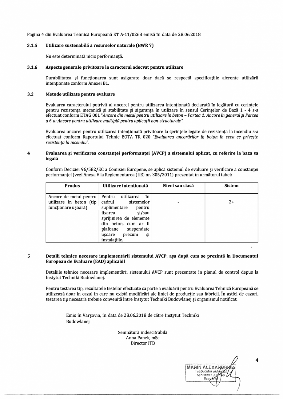 Pagina 4-Agrement ETA 11-0268 pentru ancora expandabila premium RAWLPLUG R-GS Certificare produs Romana...