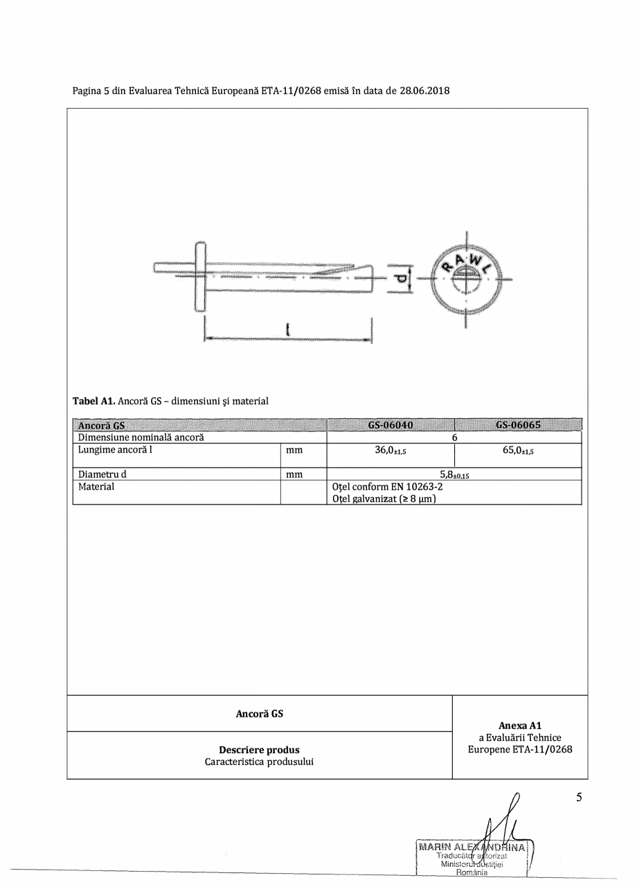 Pagina 5-Agrement ETA 11-0268 pentru ancora expandabila premium RAWLPLUG R-GS Certificare produs Romana or de...
