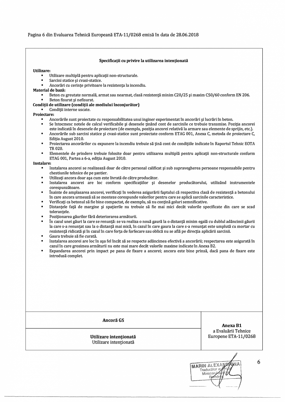 Pagina 6-Agrement ETA 11-0268 pentru ancora expandabila premium RAWLPLUG R-GS Certificare produs Romana...