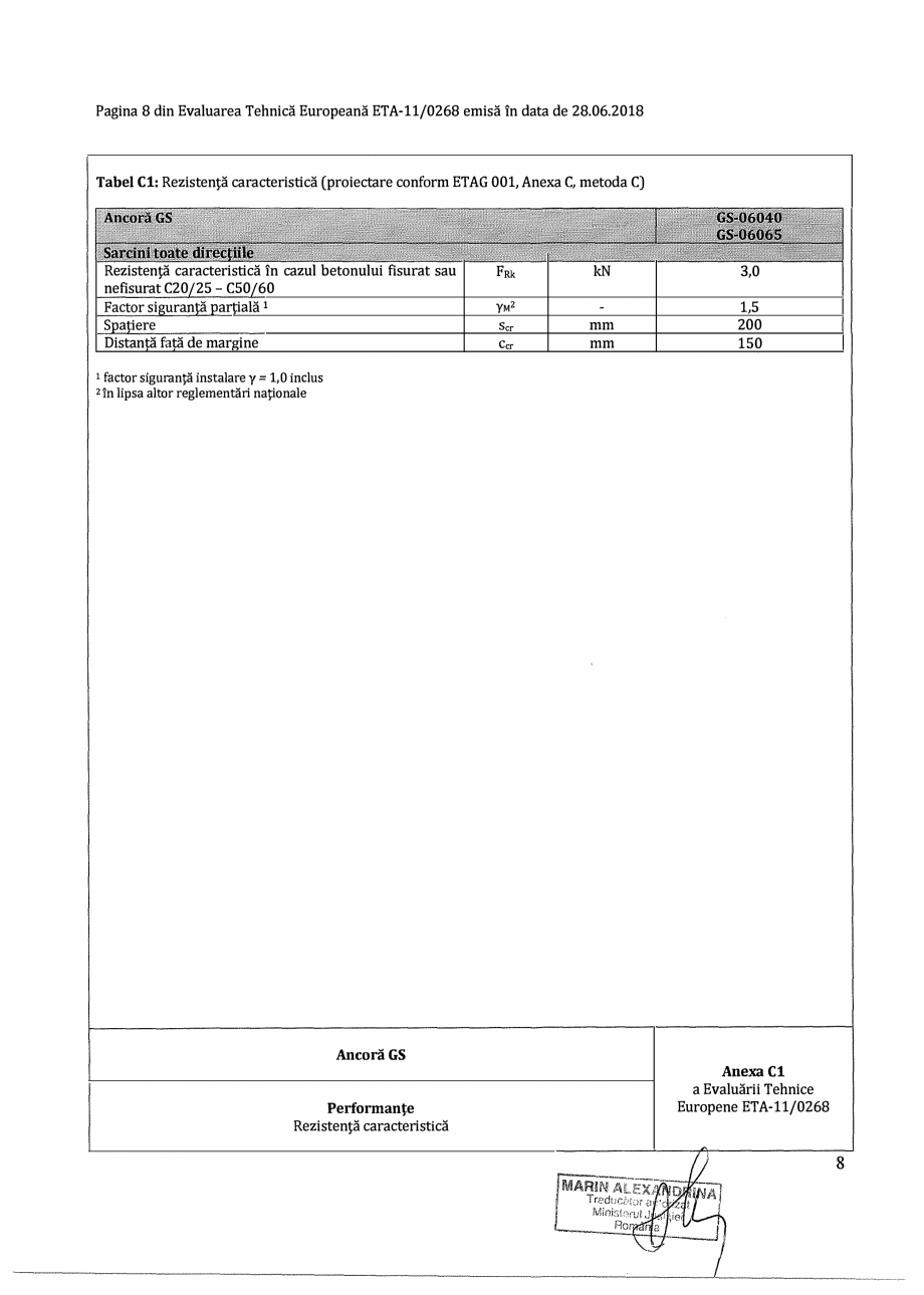 Pagina 8-Agrement ETA 11-0268 pentru ancora expandabila premium RAWLPLUG R-GS Certificare produs Romana coră...