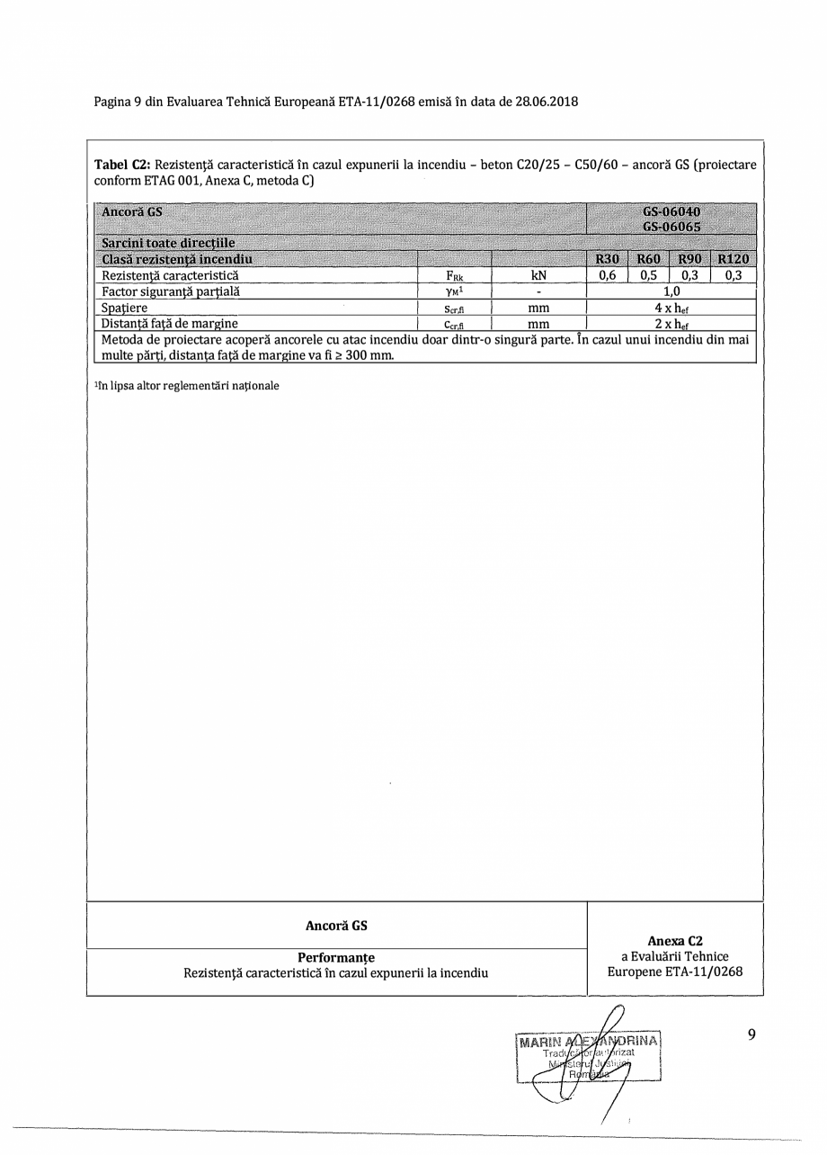 Pagina 9-Agrement ETA 11-0268 pentru ancora expandabila premium RAWLPLUG R-GS Certificare produs Romana ând ...
