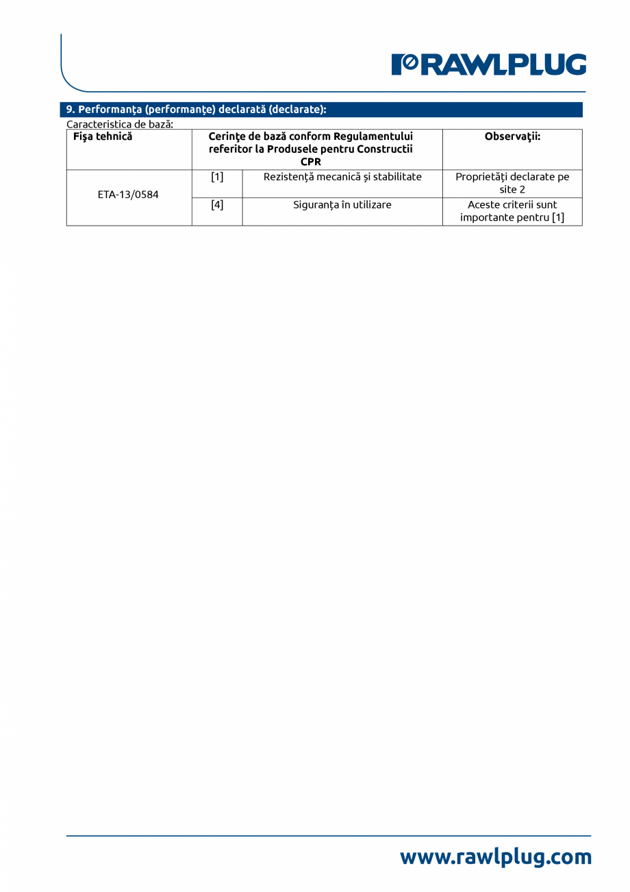Pagina 2-Declaratia de performanta pentru ancora expandabila RAWLPLUG R-DCA Certificare produs Romana n:...