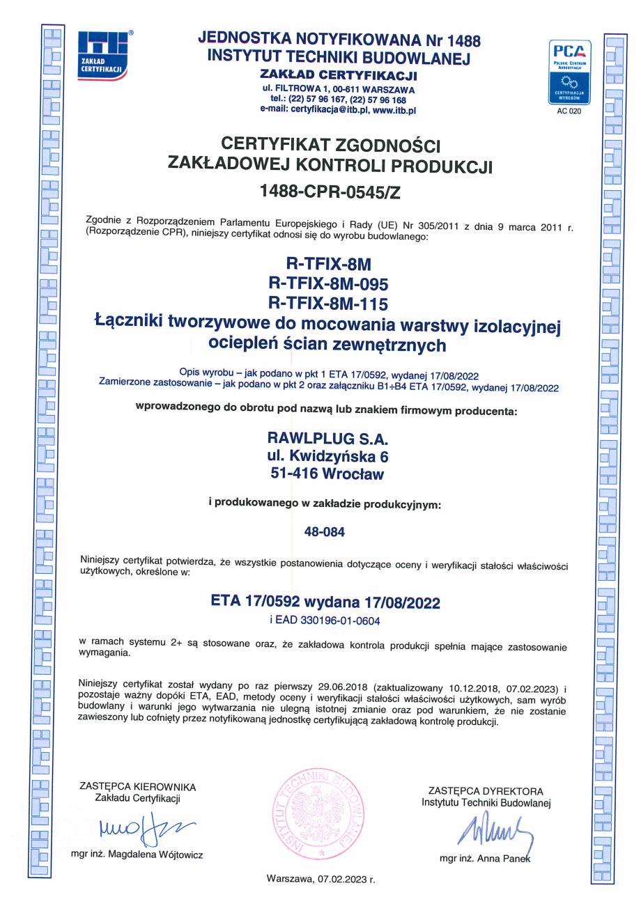 Pagina 1-Certificat de constanta a performantei pentru diblu premium cu cui metalic RAWLPLUG R-TFIX-8M...