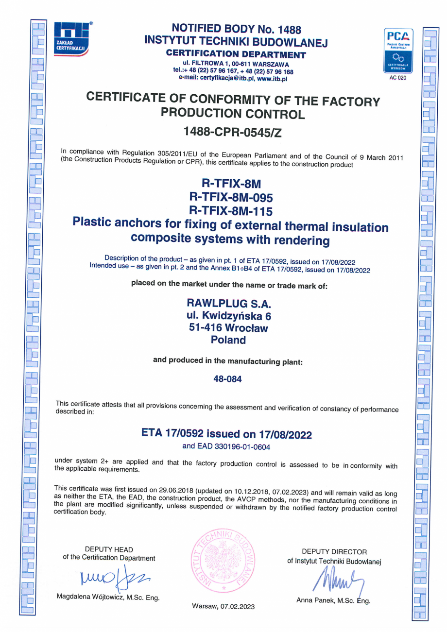 Pagina 3-Certificat de constanta a performantei pentru diblu premium cu cui metalic RAWLPLUG R-TFIX-8M...