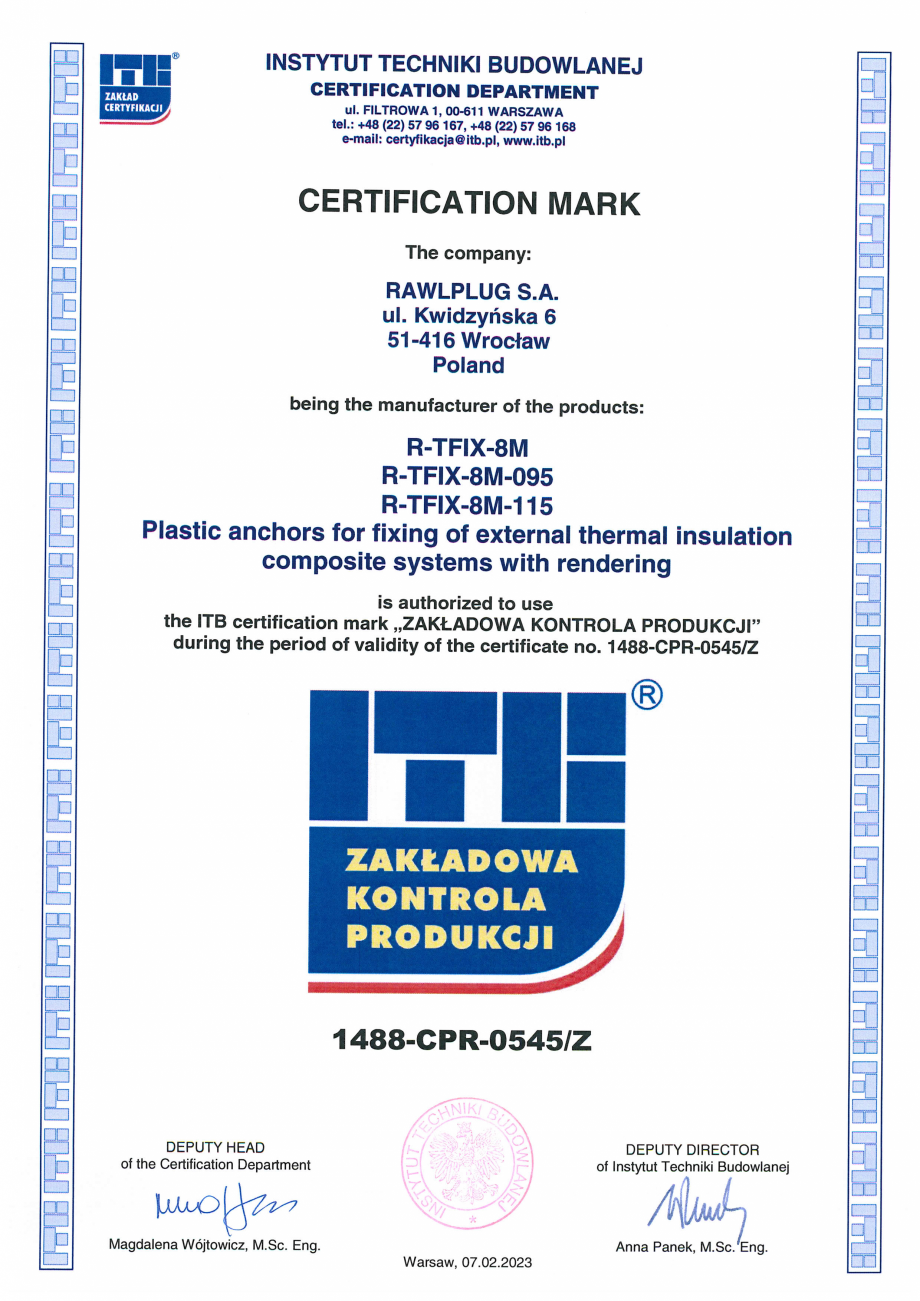 Pagina 4-Certificat de constanta a performantei pentru diblu premium cu cui metalic RAWLPLUG R-TFIX-8M...