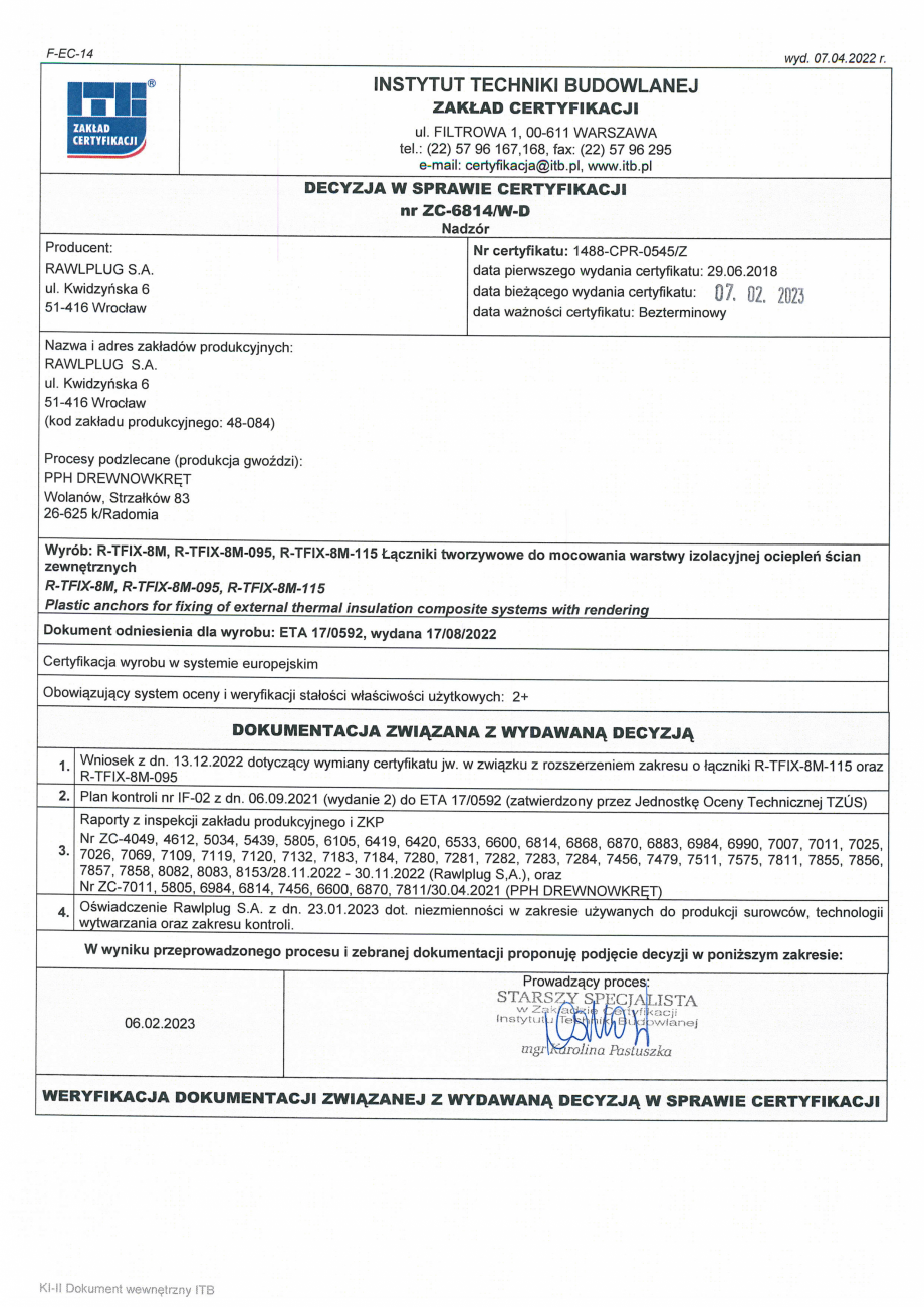 Pagina 5 - Certificat de constanta a performantei pentru diblu premium cu cui metalic RAWLPLUG...