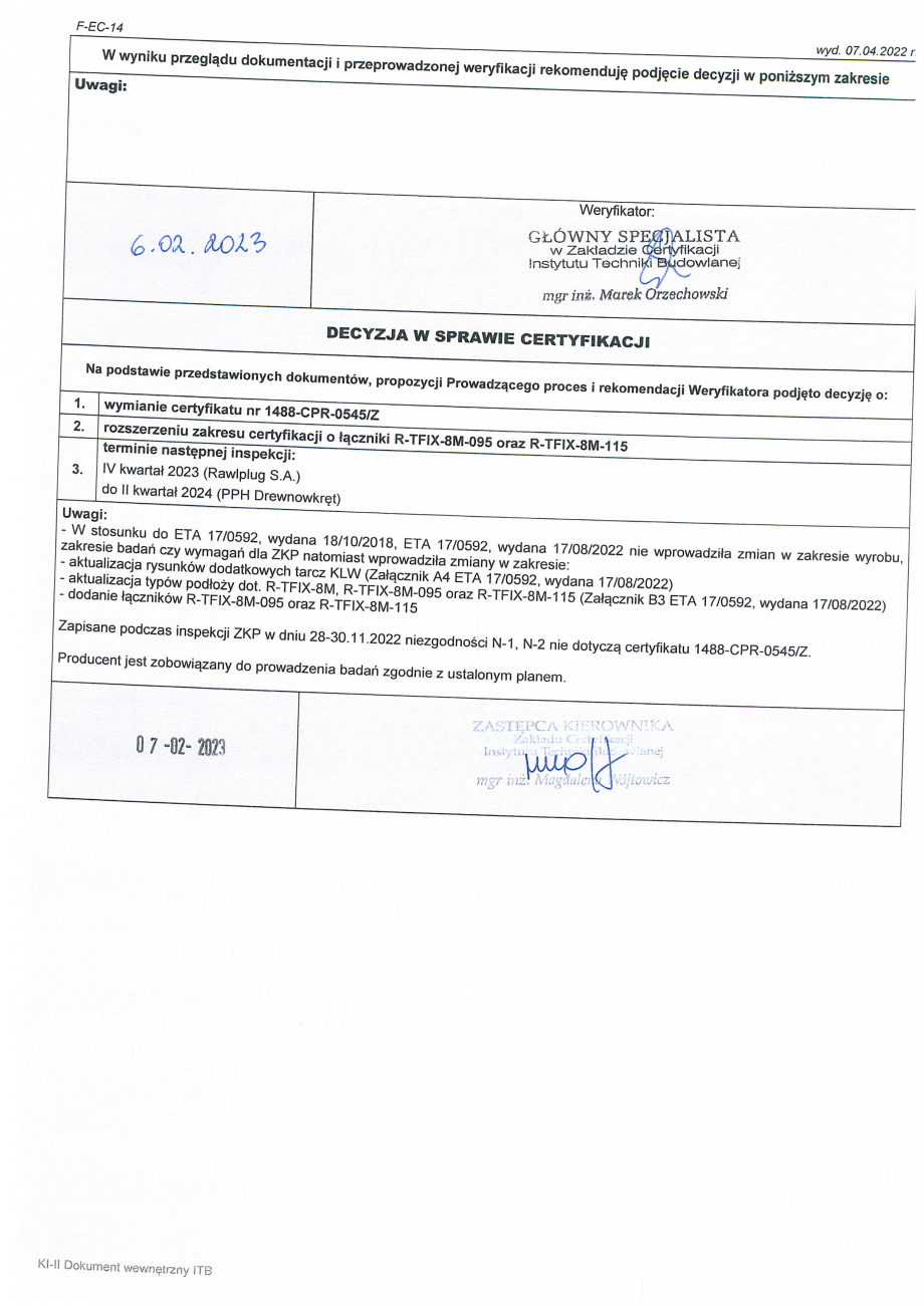 Pagina 6-Certificat de constanta a performantei pentru diblu premium cu cui metalic RAWLPLUG R-TFIX-8M...