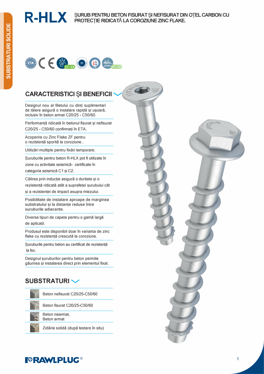 Pagina 1-Surub pentru beton cu cap hexagonal si saiba integrata RAWLPLUG R-HLX-HF-ZF, R-HLX-CS-ZF Fisa...