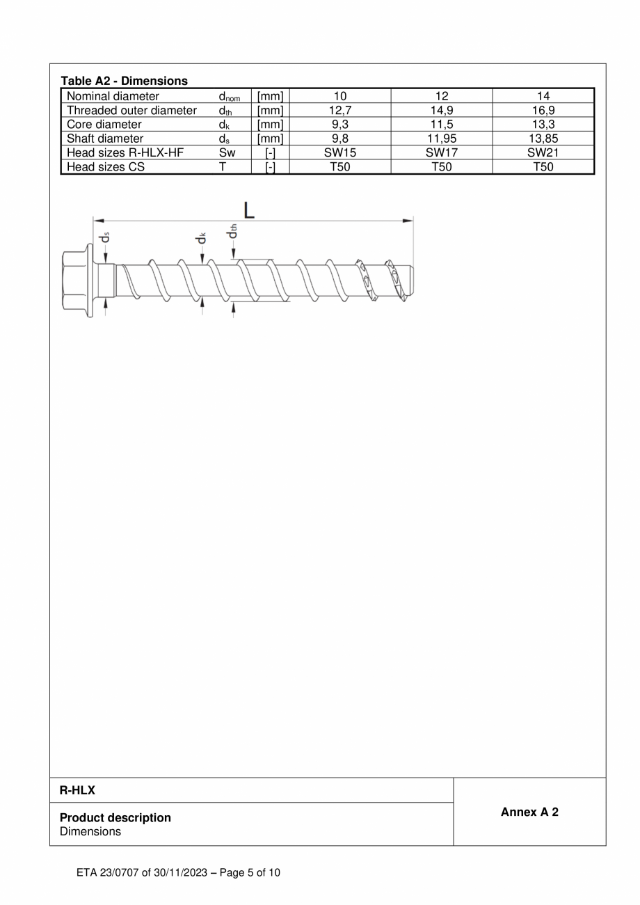 Pagina 5-Agrement ETA 23-0707 pentru ancora surub R-HLX RAWLPLUG R-HLX-HF-ZF, R-HLX-CS-ZF Certificare produs ...