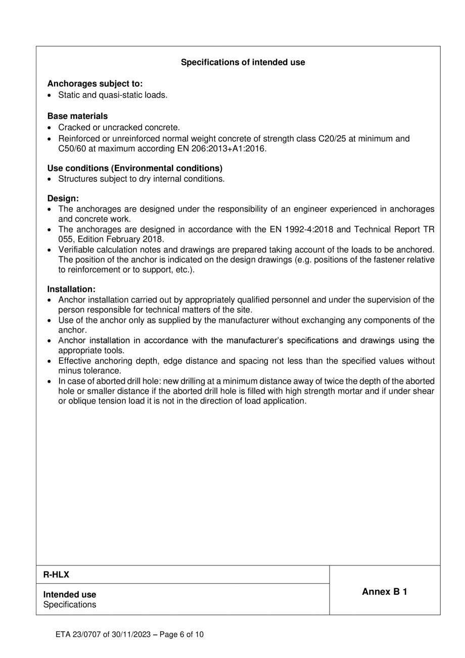 Pagina 6-Agrement ETA 23-0707 pentru ancora surub R-HLX RAWLPLUG R-HLX-HF-ZF, R-HLX-CS-ZF Certificare produs ...