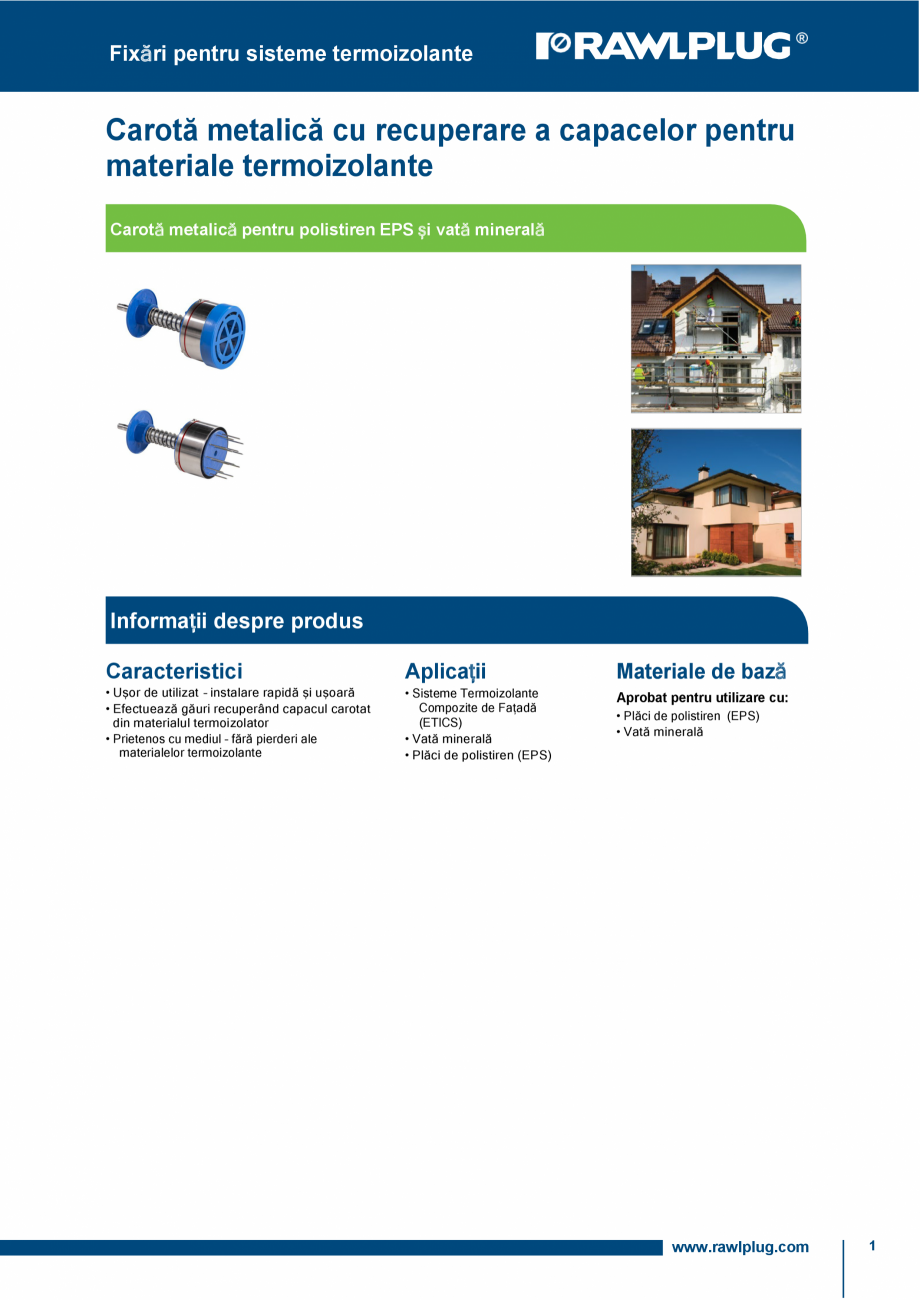 Pagina 1-Carota metalica pentru polistiren EPS si vata minerala RAWLPLUG R-TFIX-CAP-CUTTER Fisa tehnica...