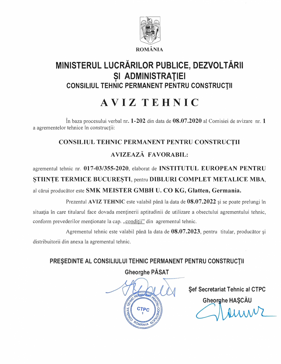 Pagina 1-Agrement AT 017-03-355-2020 pentru diblu MBA RAWLPLUG MKC Certificare produs Romana 
