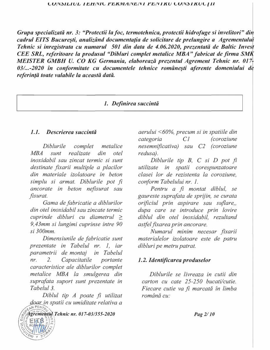 Pagina 4-Agrement AT 017-03-355-2020 pentru diblu MBA RAWLPLUG MKC Certificare produs Romana 
