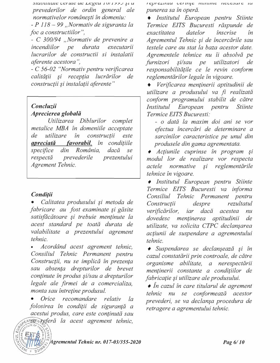 Pagina 8-Agrement AT 017-03-355-2020 pentru diblu MBA RAWLPLUG MKC Certificare produs Romana 