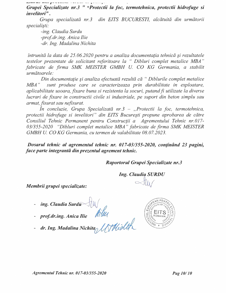 Pagina 12-Agrement AT 017-03-355-2020 pentru diblu MBA RAWLPLUG MKC Certificare produs Romana 