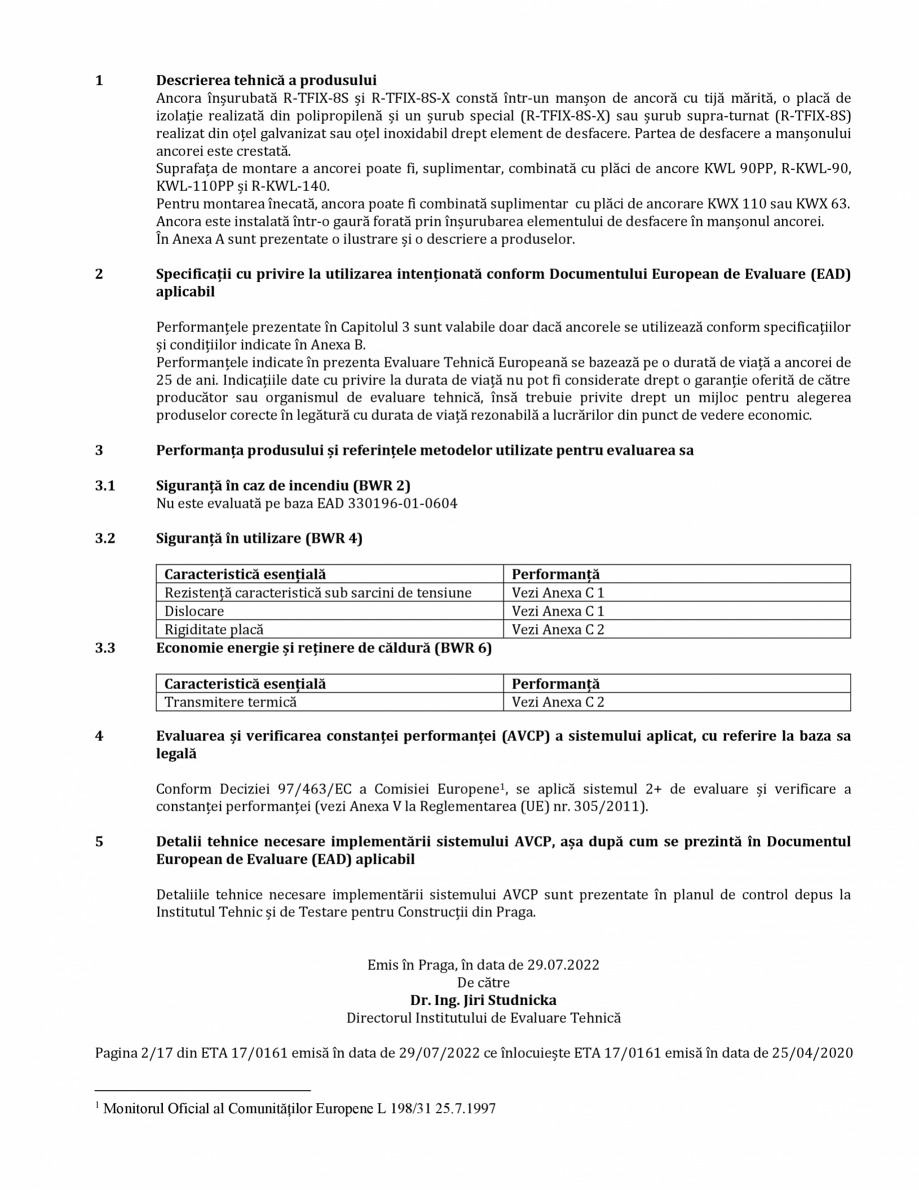 Pagina 2-Agrement ETA 17-0161 pentru diblu premium cu cui metalic RAWLPLUG R-TFIX-8SX, R-TFIX-8S Certificare ...