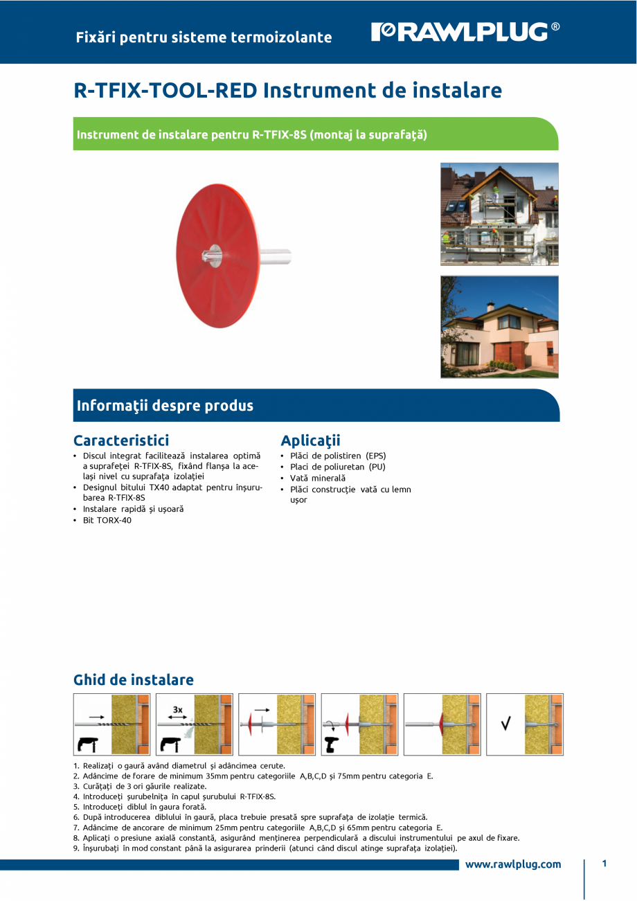 Pagina 1-Instrument de instalare pentru R-TFIX-8S (montaj la suprafata) RAWLPLUG R-TFIX-TOOL-RED Fisa tehnica...