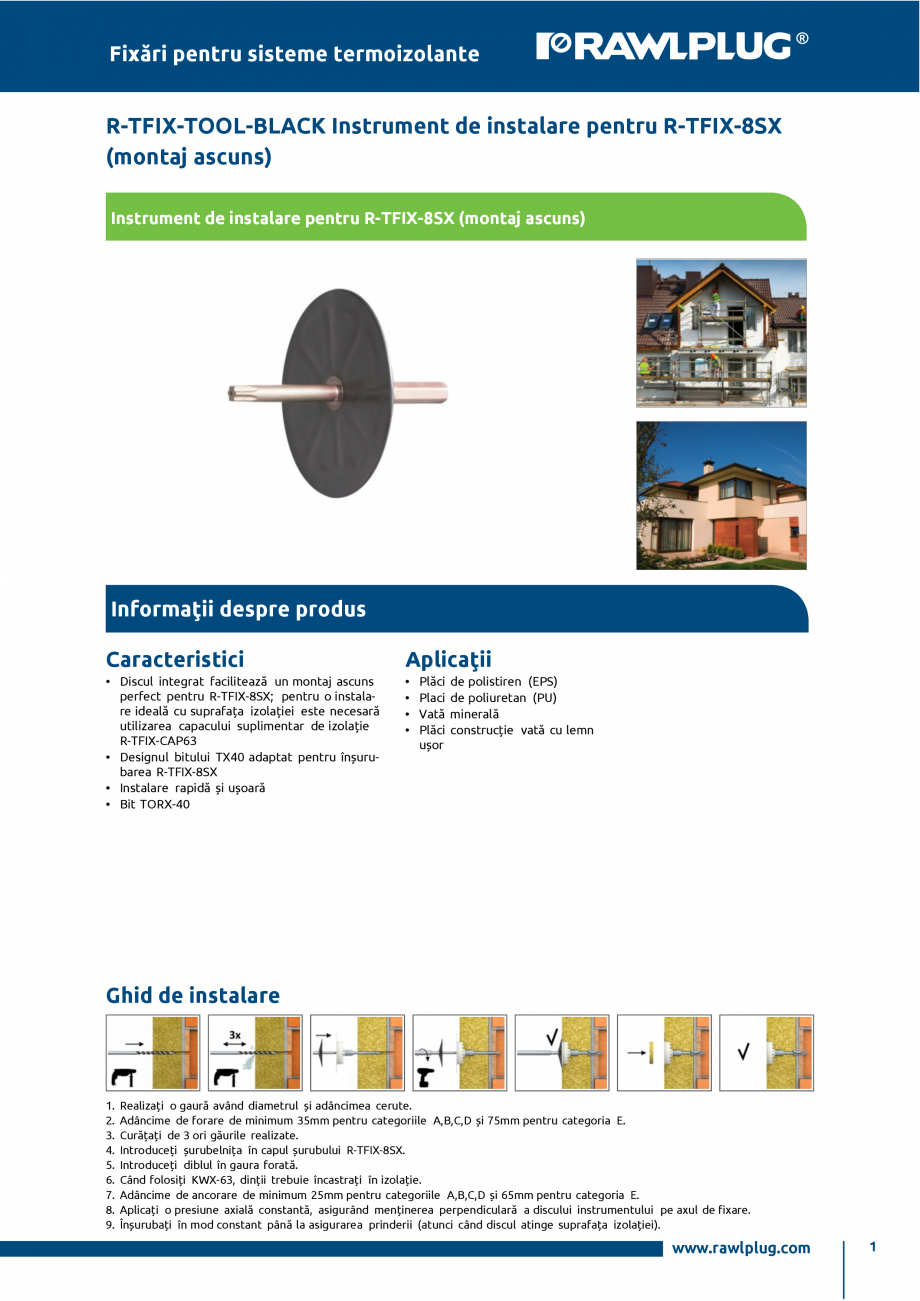 Pagina 1-Instrument de instalare pentru R-TFIX-8SX (montaj ascuns) RAWLPLUG R-TFIX-TOOL-BLACK Fisa tehnica...